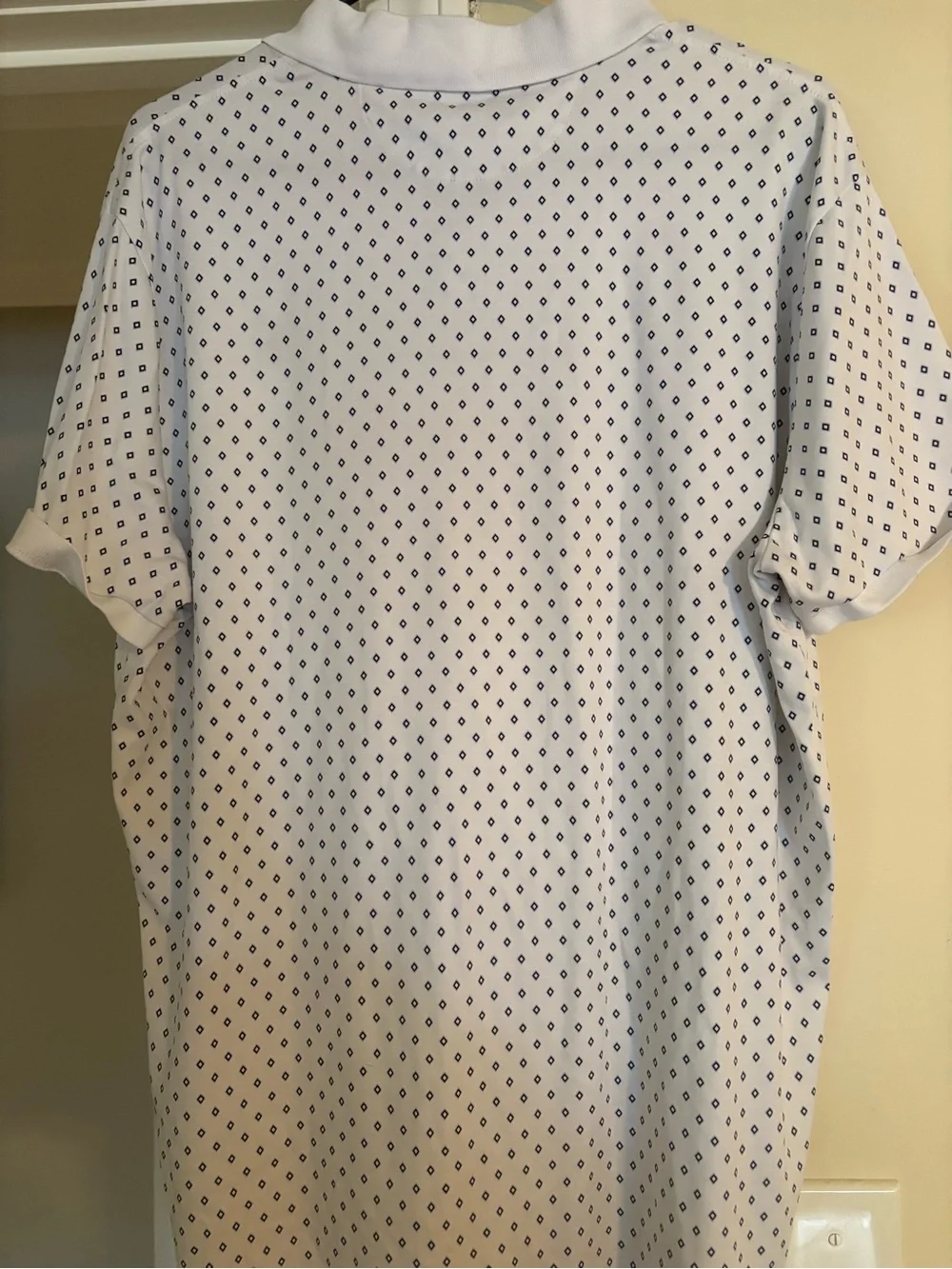 Ralph Lauren White Polo with Navy Micro-Diamond Print